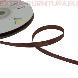 Лента атласная  6 мм  цв.203 темно-коричневый рул. 27,42м