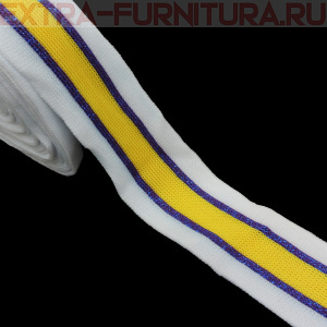Тесьма шир.35мм трикотажная Лампас №193 цв.фиолетовый/белый/желтый с люрексом уп.10м